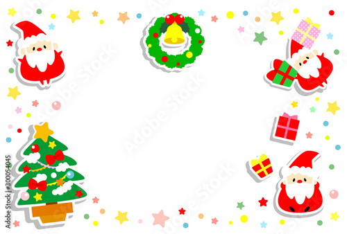 クリスマス素材・クリスマスカード・可愛いサンタクロース・お星さまいっぱい☆