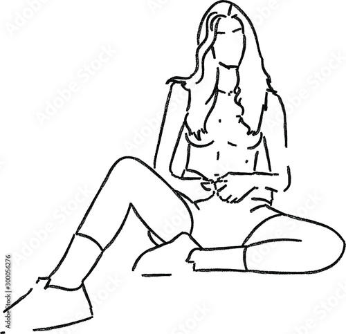 woman sitting abstract art minimalist design   black and white illustration 