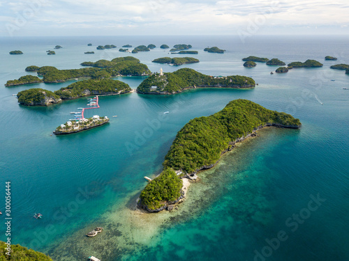 Scenic Panorama Drone Aerial Picture of the Hundred Islands National Park in Pangasinan, Philippines