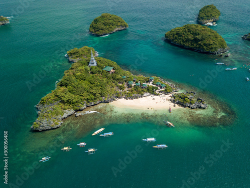 Scenic Panorama Drone Aerial Picture of Lopez Island in the Hundred Islands National Park in Pangasinan, Philippines