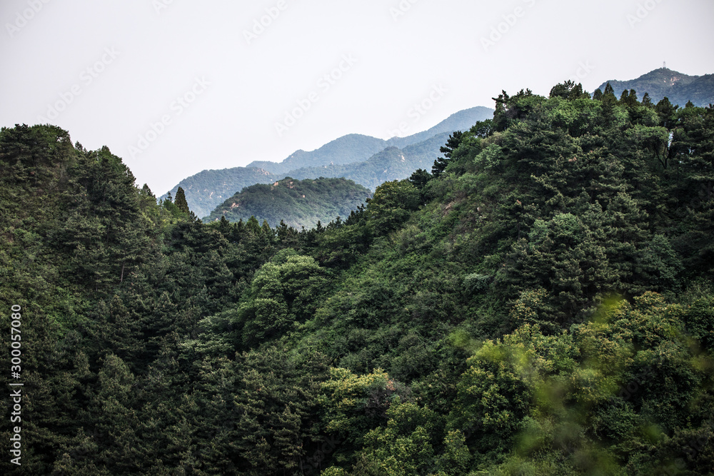 Great Wall of China in summer landscape. 