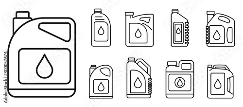 Modern motor oil icons set. Outline set of modern motor oil vector icons for web design isolated on white background