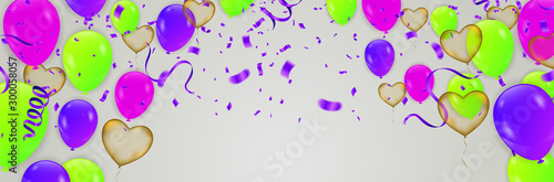 Colorful confetti Celebration carnival ribbons and Happy Birthday balloons Colorful celebration background