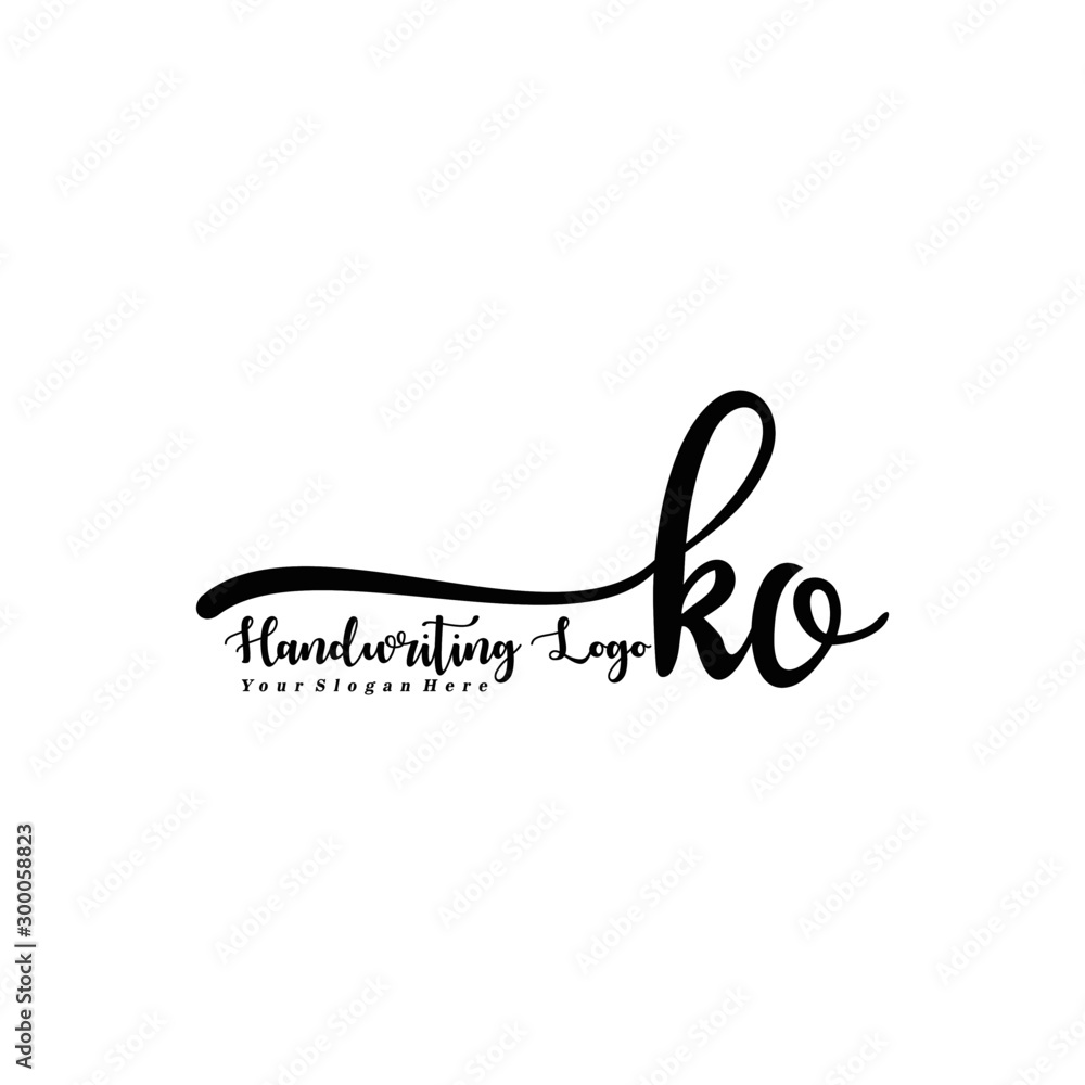 Fototapeta premium KO Letter Handwriting Vector. Black Handwriting Logo