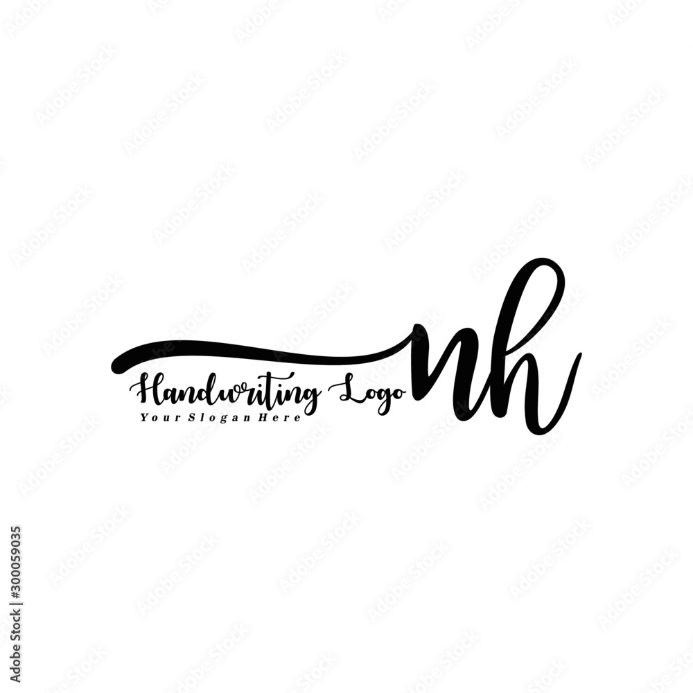 NH Letter Handwriting Vector. Black Handwriting Logo
