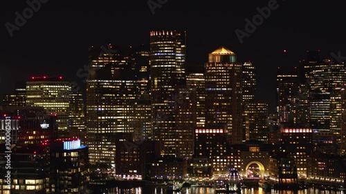 Wallpaper Mural Boston Massachusetts Aerial v188 Low panning nighttime view of downtown skyline cityscape - October 2017 Torontodigital.ca