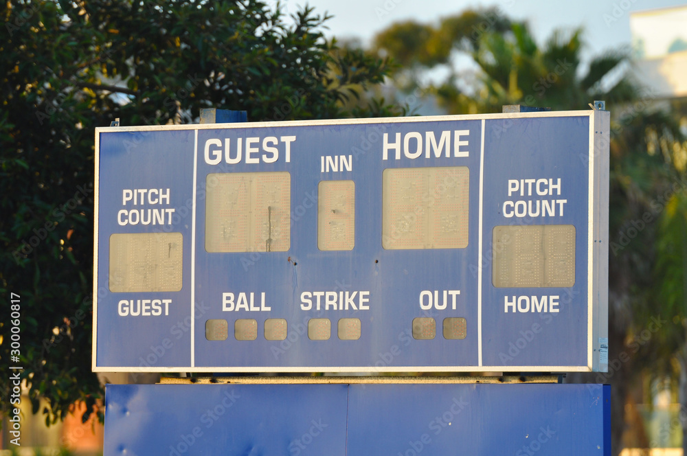 Blue baseball scoreboard