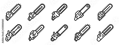 Chainsaw icons set. Outline set of chainsaw vector icons for web design isolated on white background photo