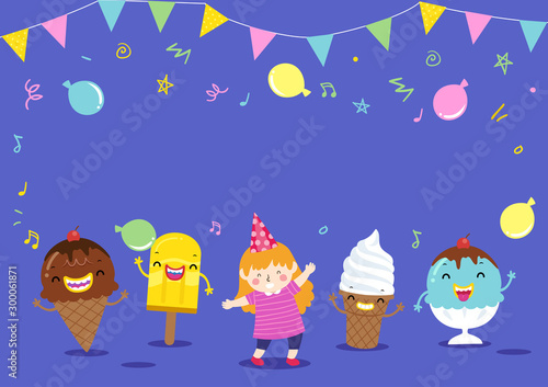 Kid Girl Mascot Ice Cream Party Illustration