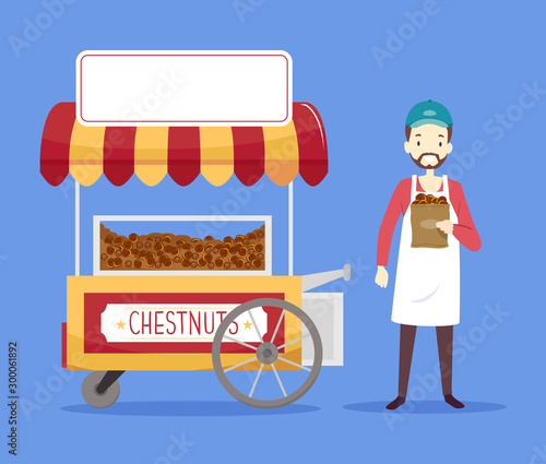 Man Chestnut Cart Illustration