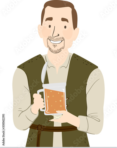 Man Medieval Beer Illustration