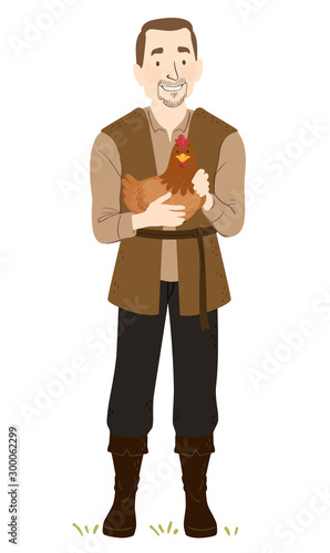 Man Medieval Farmer Chicken...