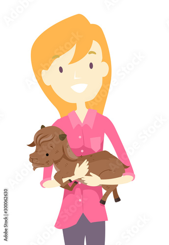 Girl Save Baby Goat Illustr...