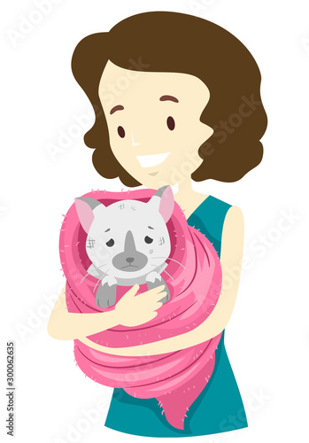 Girl Save Cat Illustration