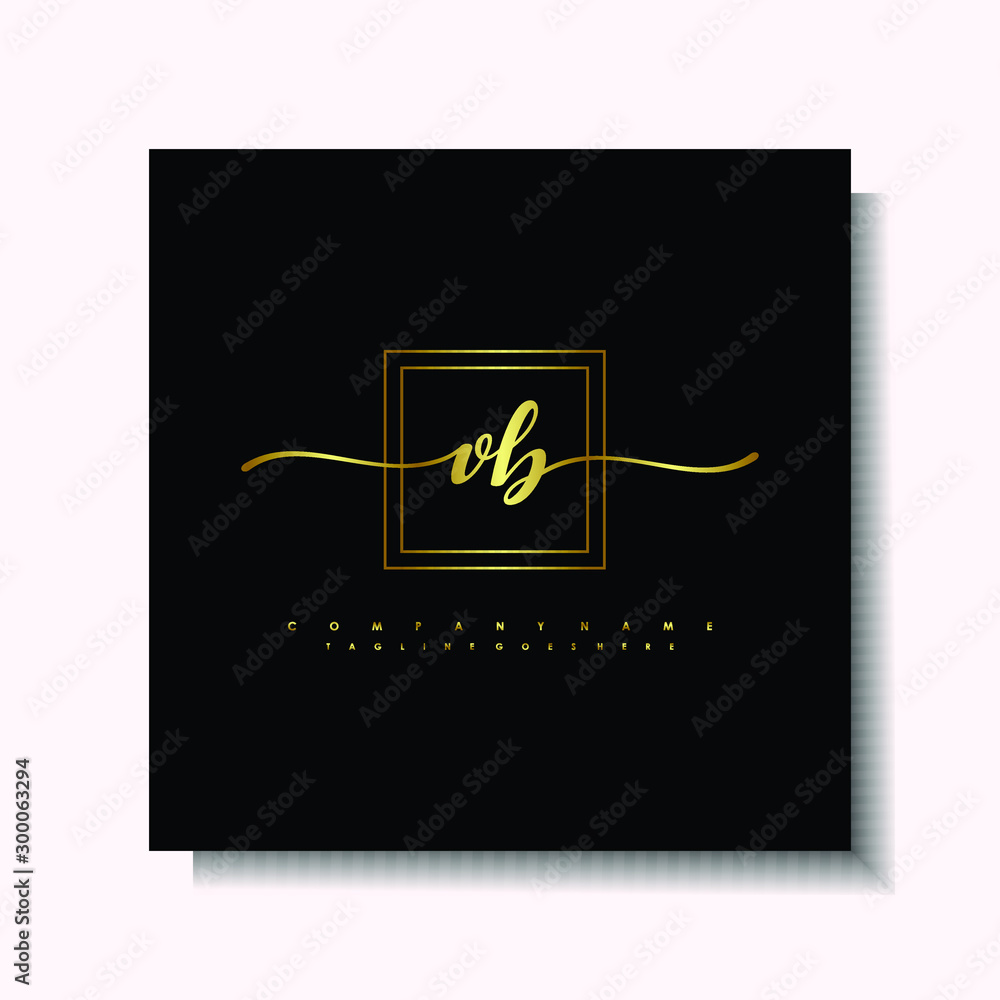 Letter handwriting V, VB. in the box line gold colored, black background. Font and Gold Box line luxury. Vector logos for business, fashion, name cards, weddings, beauty, photography Letter handwriting V, VB. in the box line gold colored, black background. Font and Gold Box line luxury. Vector logos for business, fashion, name cards, weddings, beauty, photography
