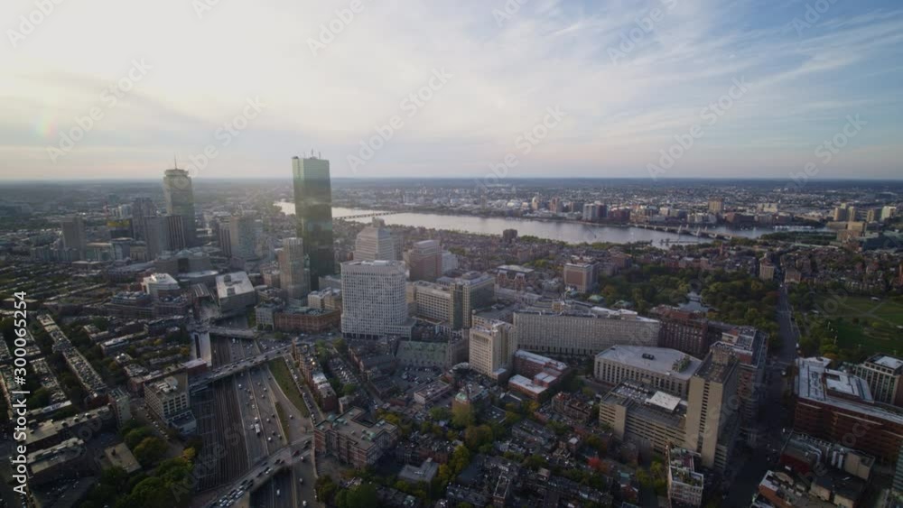 Boston Massachusetts Aerial v205 Panoramic to reverse looking at Back Bay and South End neighborhoods - October 2017 Boston Massachusetts Aerial v205 Panoramic to reverse looking at Back Bay and South End neighborhoods - October 2017