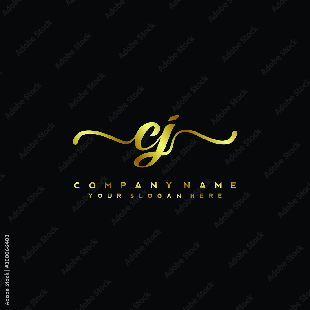CJ Letter Handwriting Vector. gold Handwriting Logo CJ Letter Handwriting Vector. gold Handwriting Logo