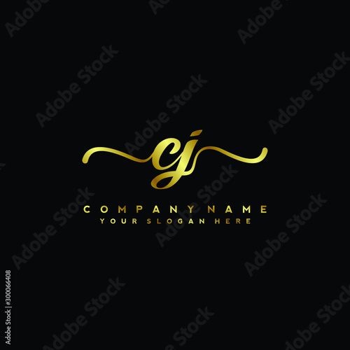 CJ Letter Handwriting Vector. gold Handwriting Logo