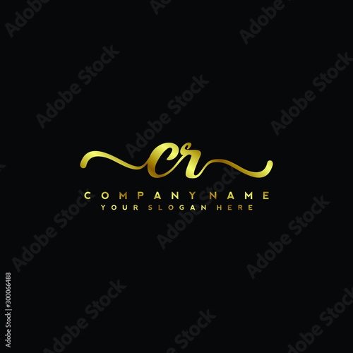 CR Letter Handwriting Vector. gold Handwriting Logo