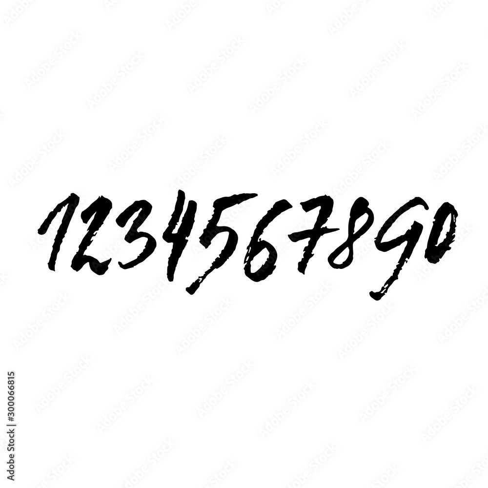 Set of grunge handdrawn numbers. Modern dry brush lettering. Vector illustration.