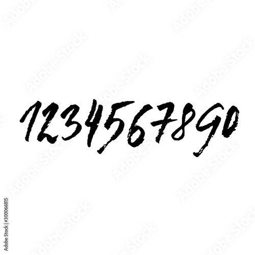 Set of grunge handdrawn numbers. Modern dry brush lettering. Vector illustration.