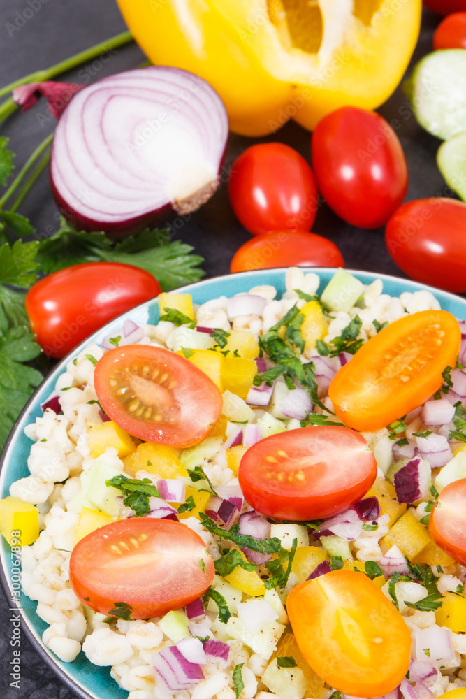 Fresh salad with bulgur groats and vegetables. Healthy lifestyles and nutrition Fresh salad with bulgur groats and vegetables. Healthy lifestyles and nutrition