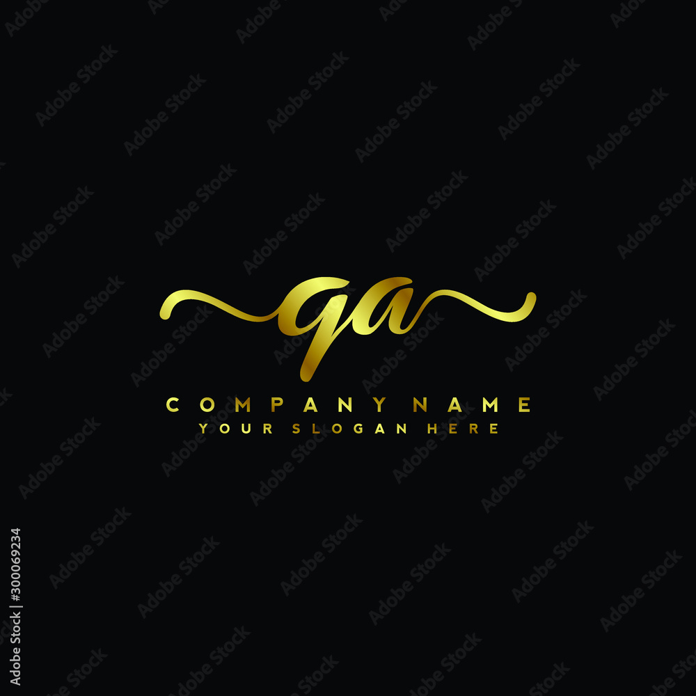QA Letter Handwriting Vector. gold Handwriting Logo QA Letter Handwriting Vector. gold Handwriting Logo