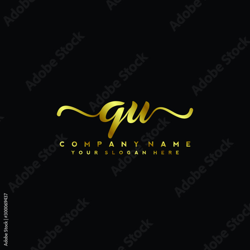 QU Letter Handwriting Vector. gold Handwriting Logo