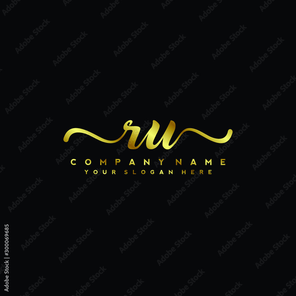 RU Letter Handwriting Vector. gold Handwriting Logo