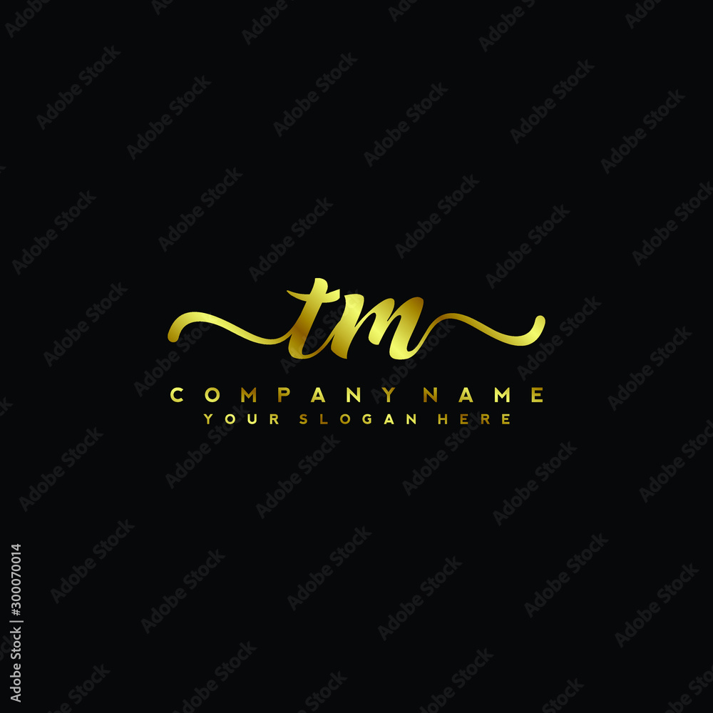 TM Letter Handwriting Vector. gold Handwriting Logo