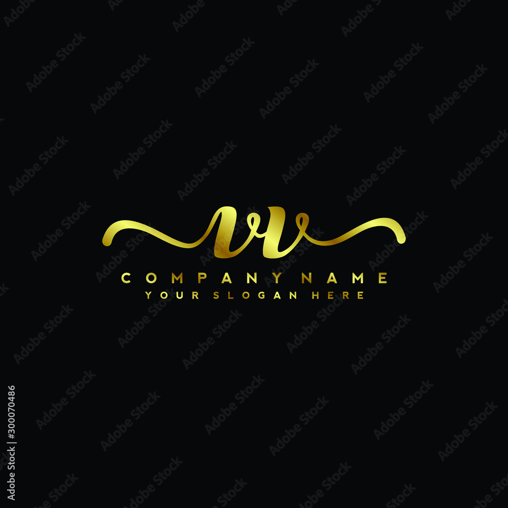 VV Letter Handwriting Vector. gold Handwriting Logo