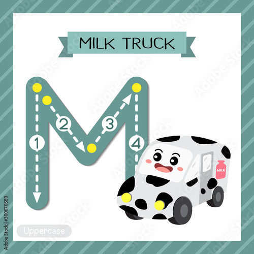 Letter M uppercase tracing. Milk Truck © natchapohn