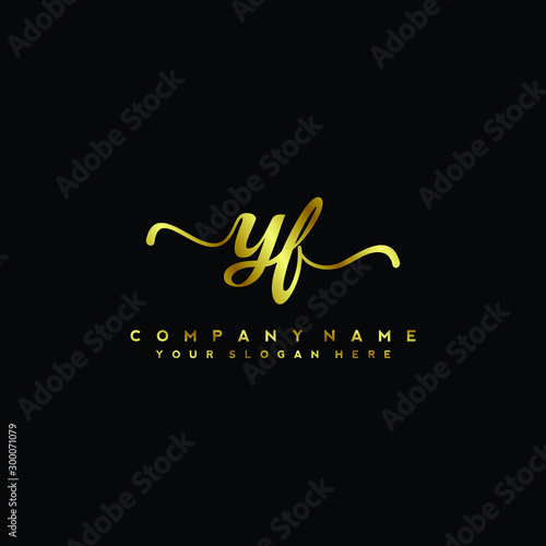 YF Letter Handwriting Vector. gold Handwriting Logo