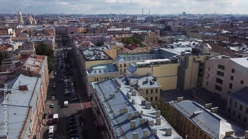 Aerial view of St. Petersburg Russia. Flying over the city center, Pravda street, Hermitage hotel on a summer day. photo