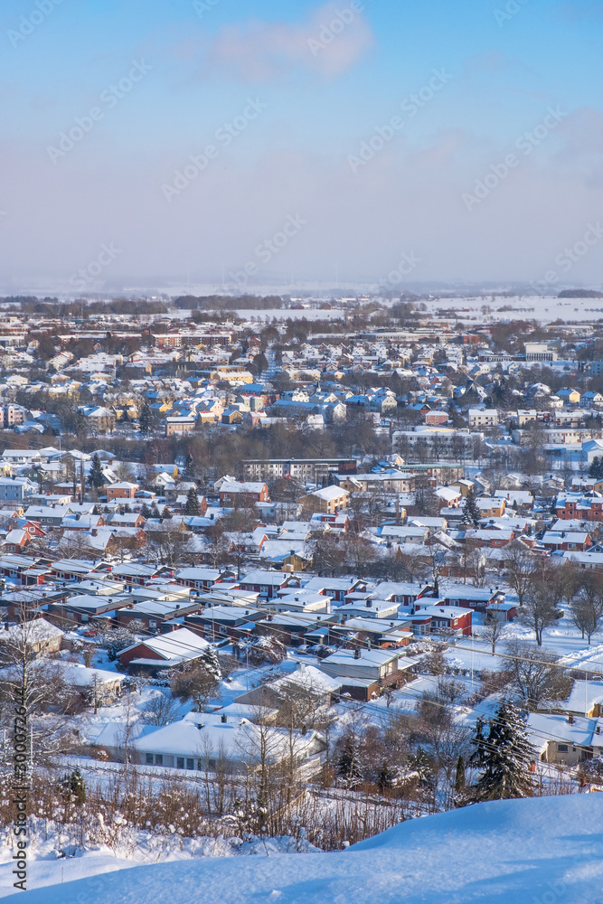 Winter view of the small country town Falköping in Sweden