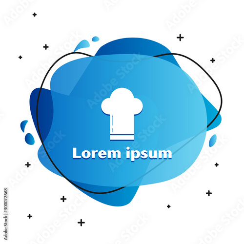 White Chef hat icon isolated on white background. Cooking symbol. Cooks hat. Abstract banner with liquid shapes. Vector Illustration