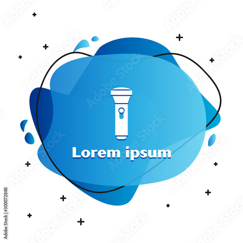 White Flashlight icon isolated on white background. Abstract banner with liquid shapes. Vector Illustration