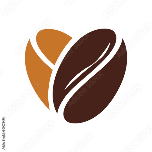 Abstract coffee bean icons in the shape of a heart to show love for coffee