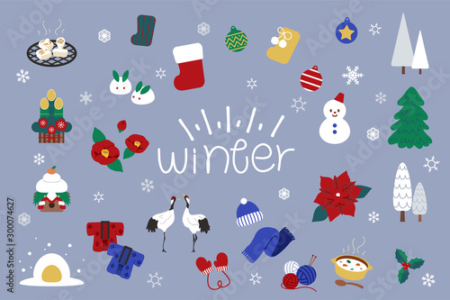 Material set of cute winter illustrations.