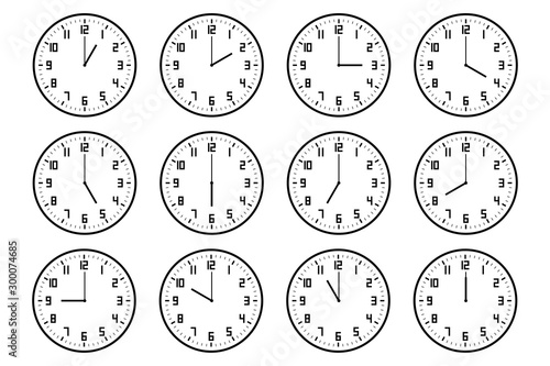 set of analog clock icon with number notifying each hour isolated on white