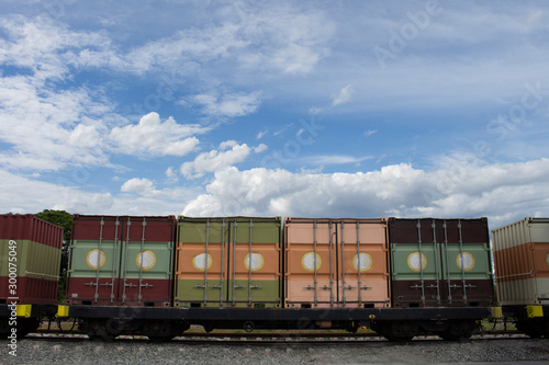 Obsolete cargo railway wagon in side view.