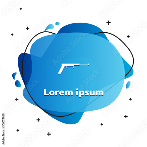 White Fishing harpoon icon isolated on white background. Fishery manufacturers for catching fish under water. Diving underwater equipment. Abstract banner with liquid shapes. Vector Illustration
