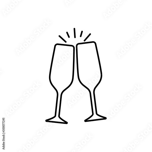 Sparkling champagne glasses icon in outline style isolated on white background vector illustration. Wedding toasting