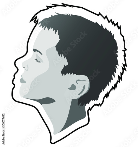 Portrait of a boy in profile in gray tones.