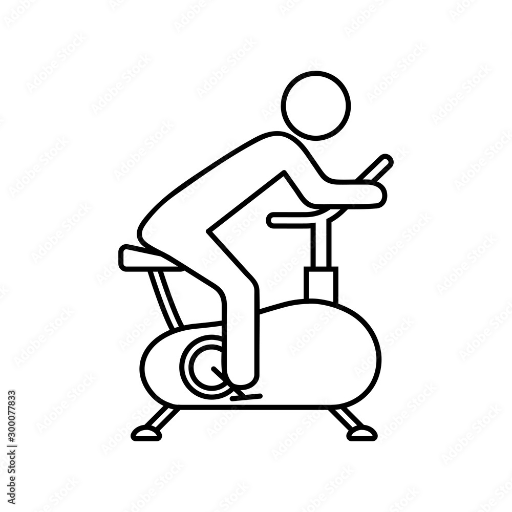 Man training on exercise bike icon. Vector icon isolated on white background. Man training on exercise bike icon. Vector icon isolated on white background.