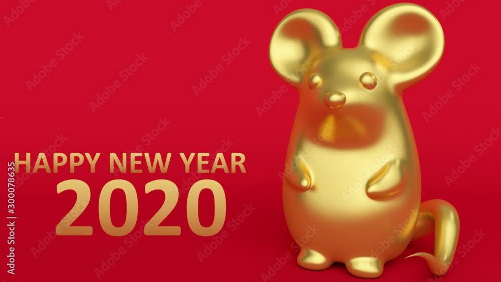 Golden rat on a red background. Happy New Year 2020 Greeting Card Golden rat on a red background. Happy New Year 2020 Greeting Card