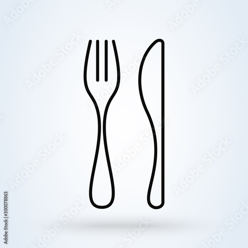 Fork and knife. linear Simple modern icon design illustration