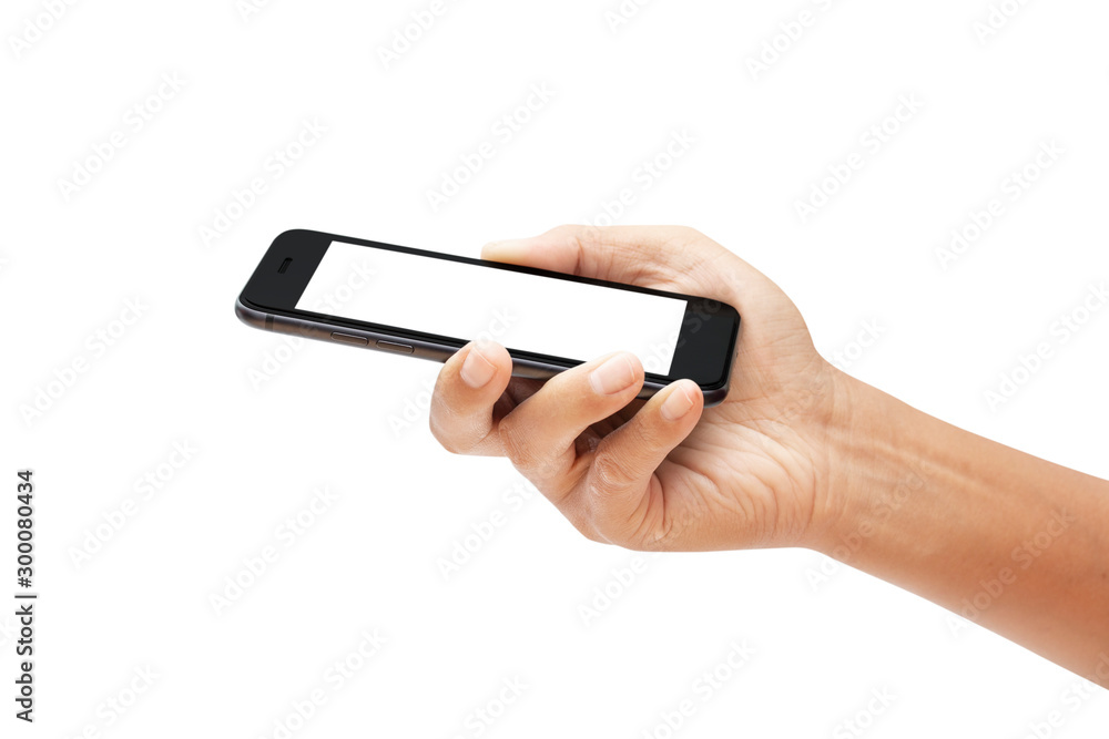 hand holding smartphone isolated on white background - clipping paths hand holding smartphone isolated on white background - clipping paths