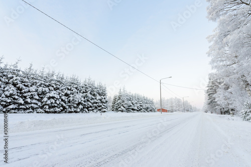 The road number 496  has covered with heavy snow in winter season at Lapland, Finland.