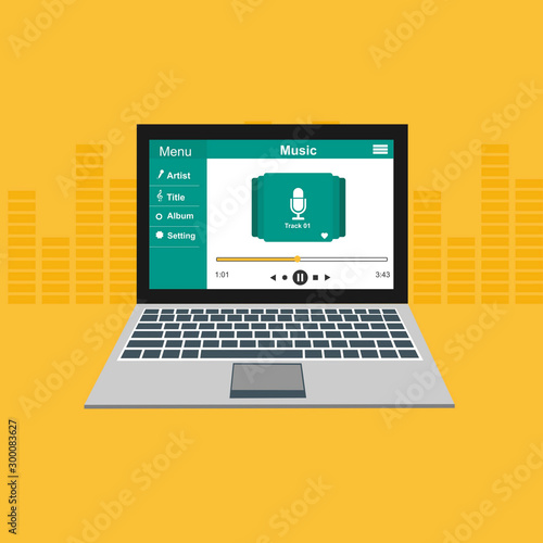 Laptop with ui Music modern app user interface design